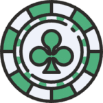 A green and white poker chip, featuring a circular design with alternating colors and a textured surface.