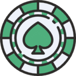 A green and white poker chip, featuring a circular design with alternating colors and a textured surface.