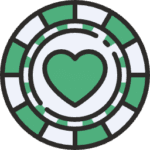 A green and white heart-shaped poker chip resting on a flat surface, showcasing its unique design and colors.