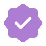 Purple check mark on a white background, symbolizing approval or confirmation.
